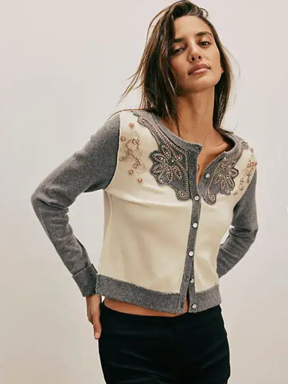 Free People We The Free Loui Embellished Cardi Beaded Cardigan XS